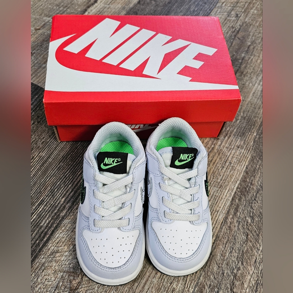 Nike Dunk LowWhite/Football Grey/Green Strike/BlackSize 6CStyle FB9107-107 - Picture 6 of 13